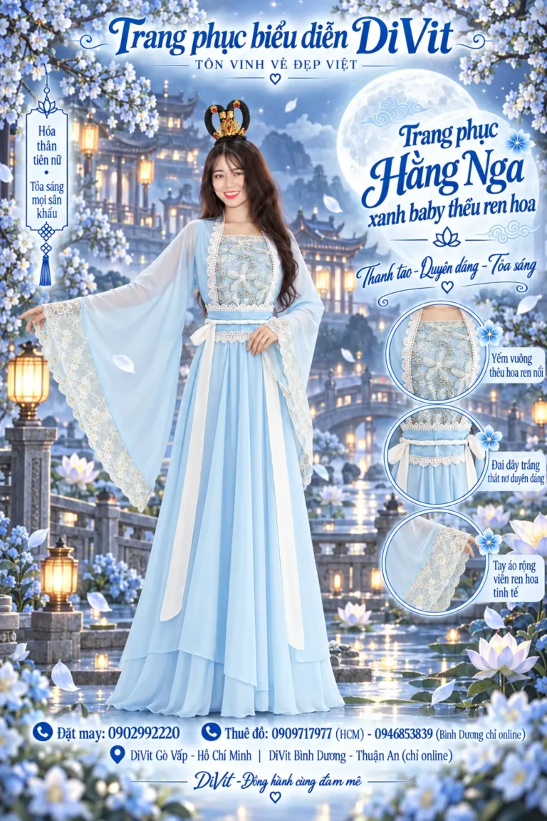 Trang phục Hằng Nga xanh ren thêu