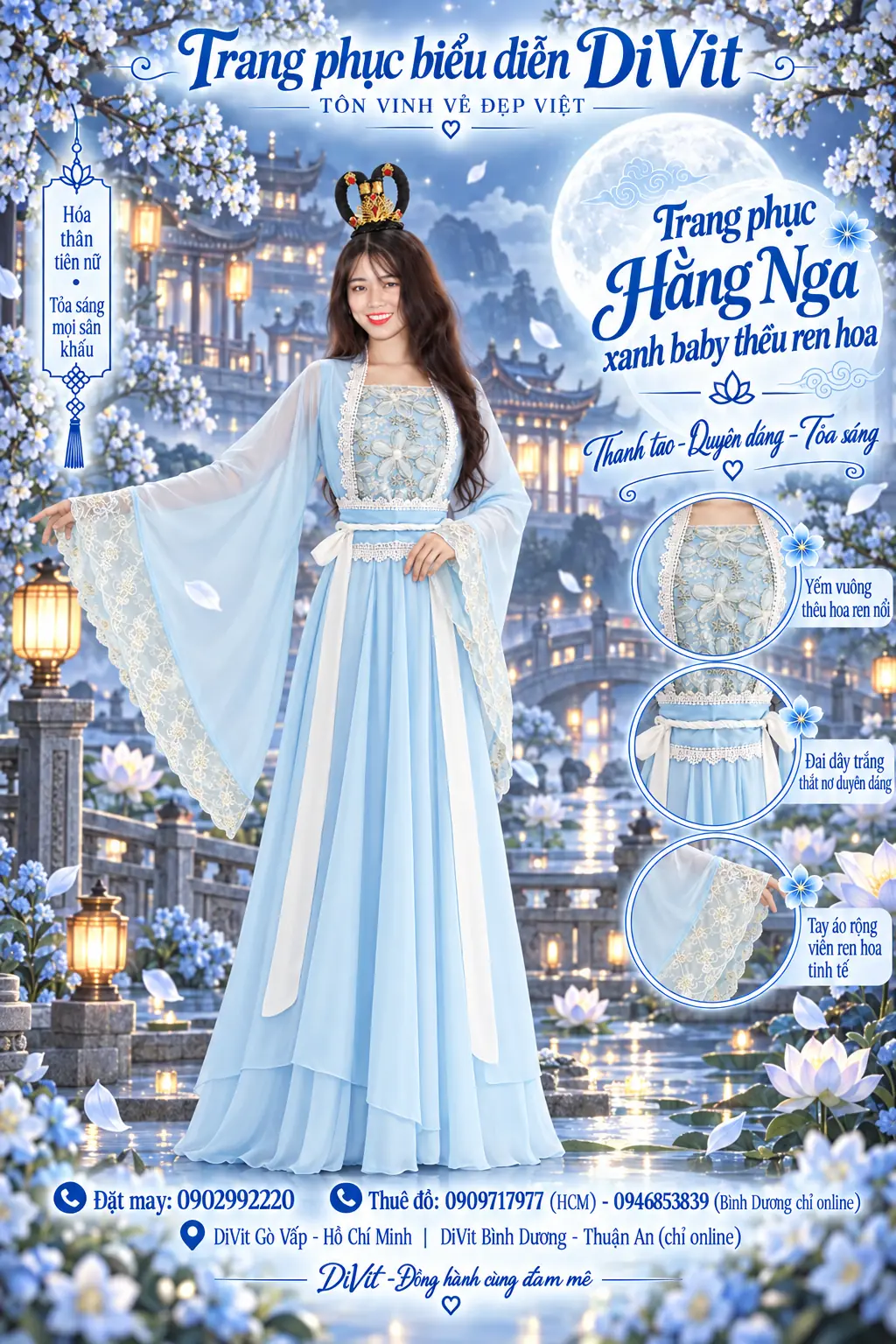 Trang phục Hằng Nga xanh ren thêu