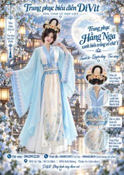 Áo Chị Hằng cổ trang xanh biển