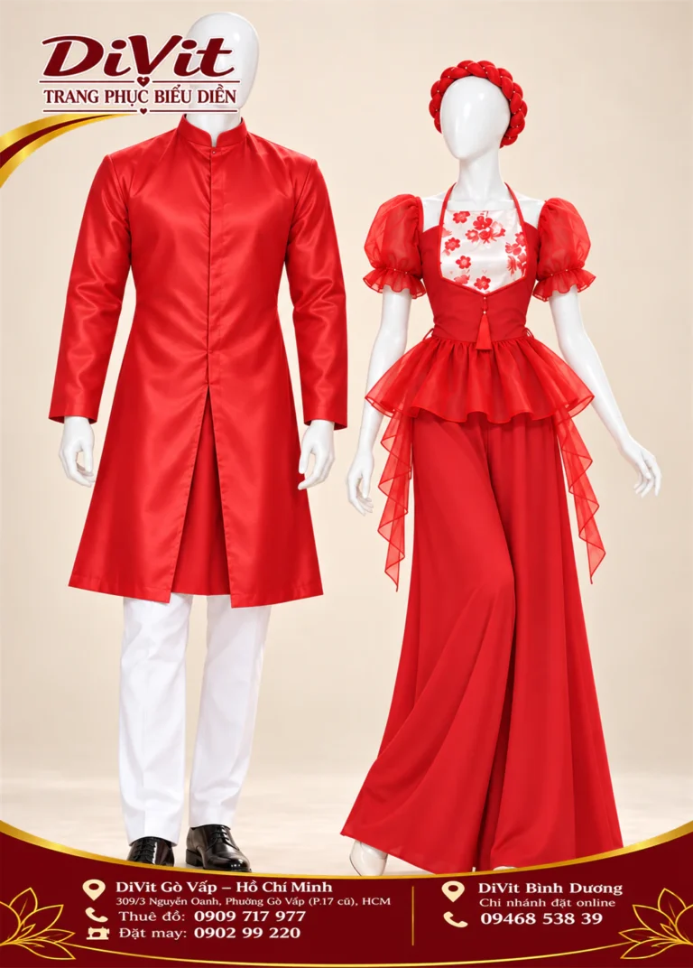 Trang phục múa áo dài cặp với yếm nữ