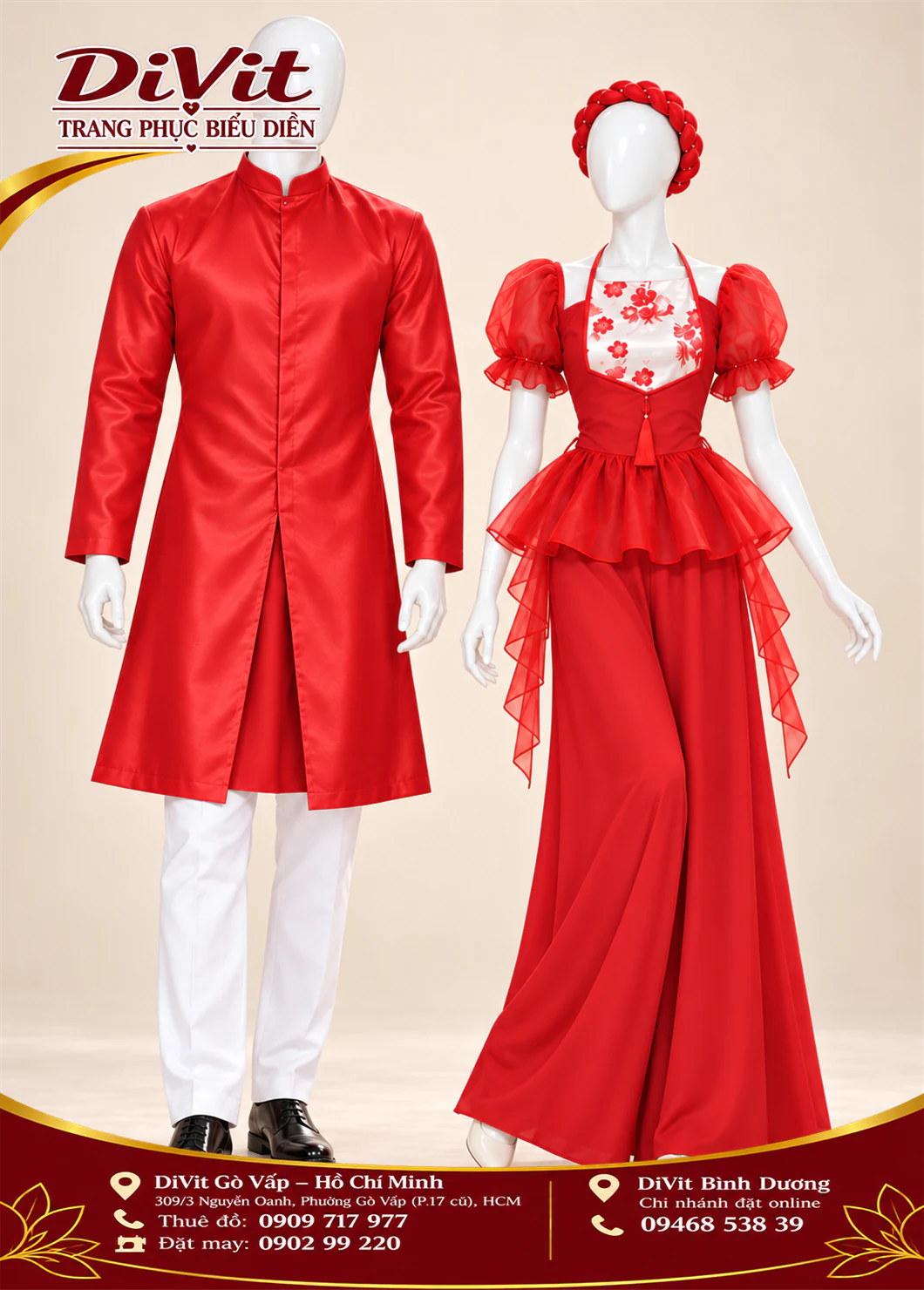 Trang phục múa áo dài cặp với yếm nữ