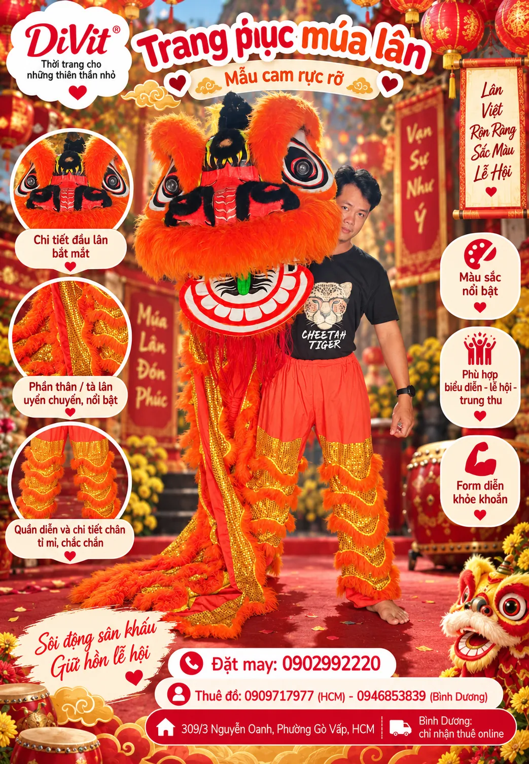 Cho thuê đồ múa Lân màu cam