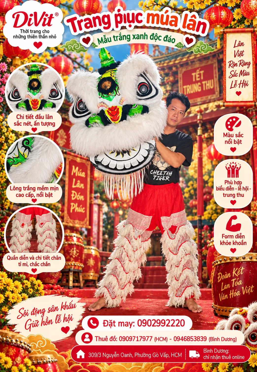 Cho thuê đầu Lân trắng