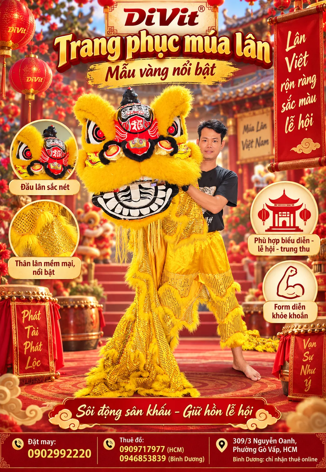 Thuê đồ múa Lân vàng tự múa