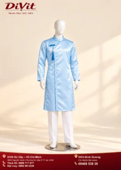 Áo dài nam xanh biển nhạt