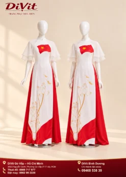 Áo dài nữ trắng đỏ cờ Việt Nam