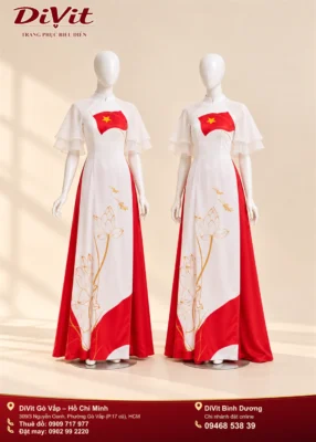 Áo dài nữ trắng đỏ cờ Việt Nam