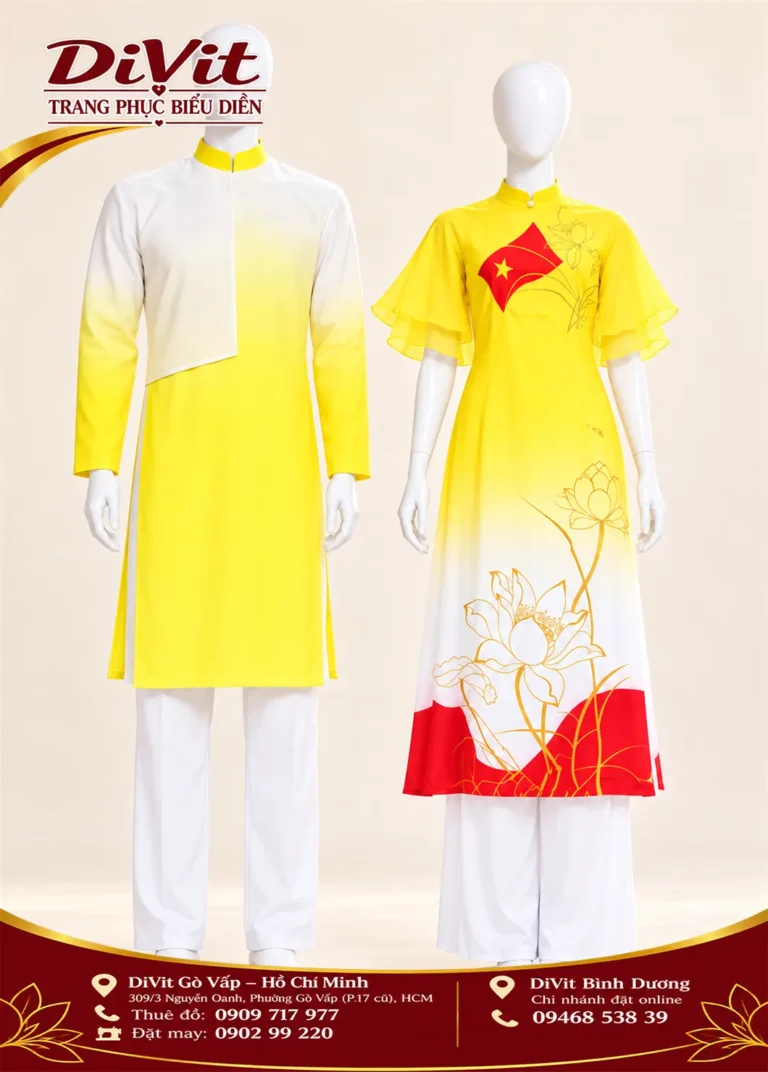 Áo dài vàng in lá cờ VN