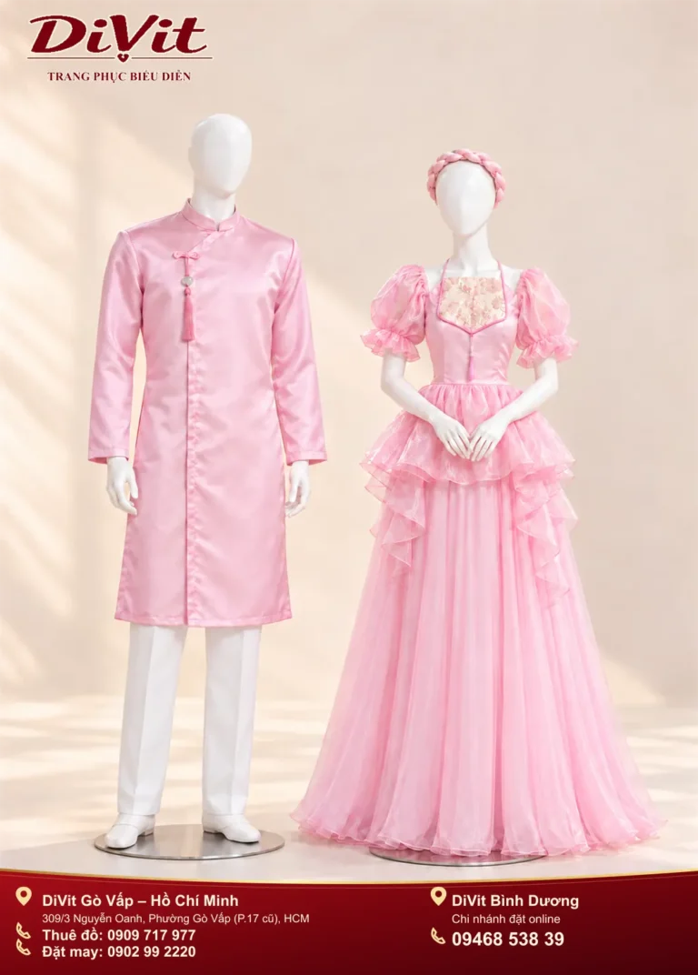 trang phục áo dài nam yếm múa nữ