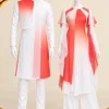 Áo dài cách tân trắng đỏ