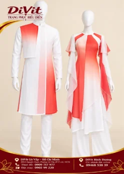 Áo dài cách tân trắng đỏ