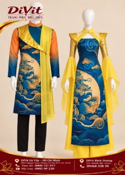 Thuê áo dài múa cặp xanh