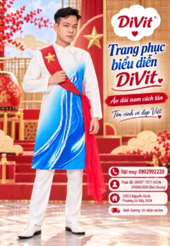 Áo dài cặp trắng xanh