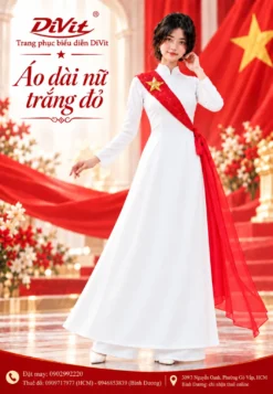 Áo dài cặp trắng đeo chéo đỏ ngôi sao