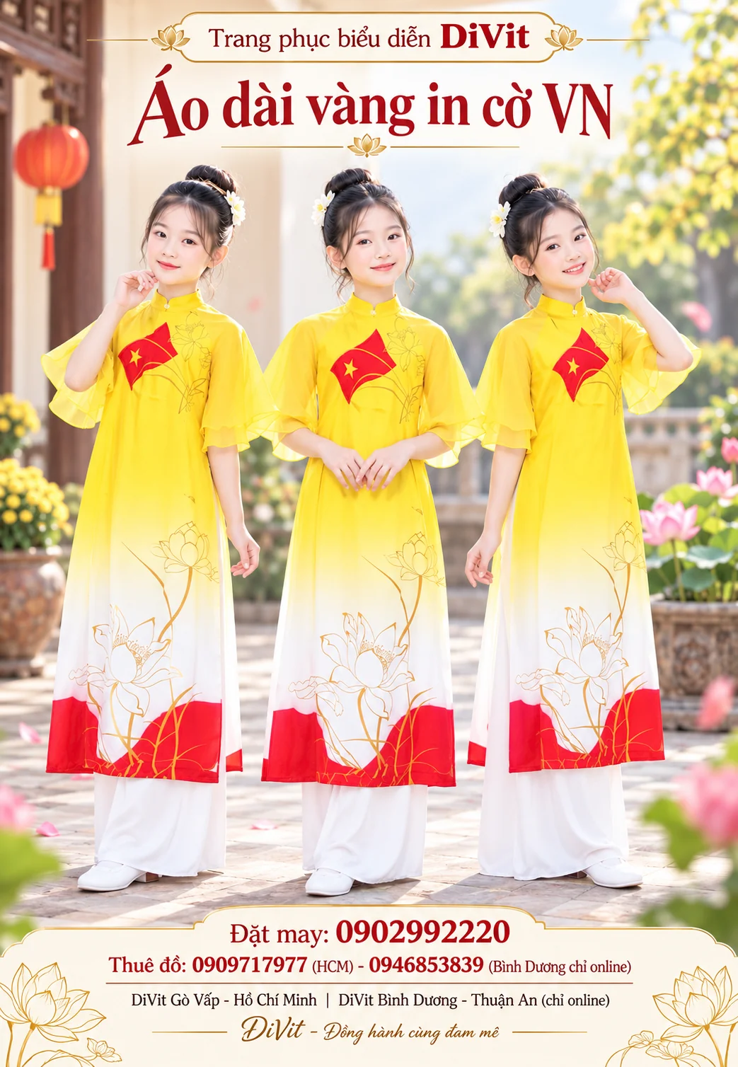Áo dài vàng in lá cờ VN