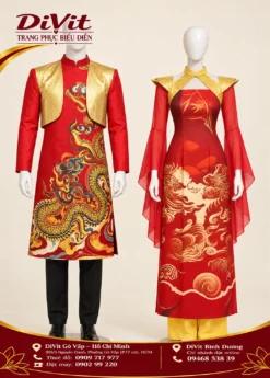 Thuê áo dài múa cặp đỏ